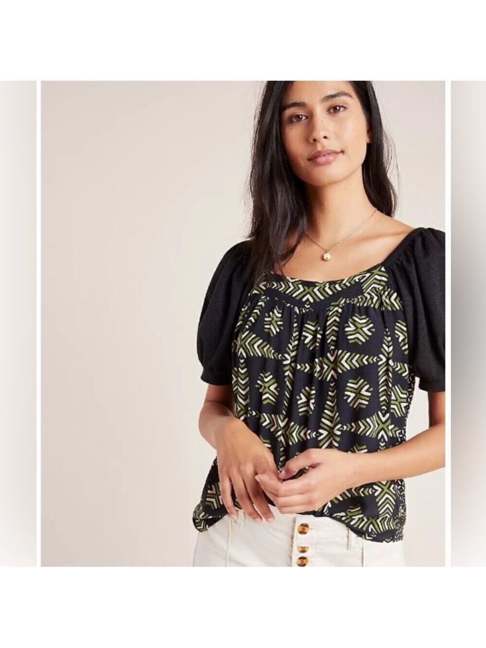Anthropologie Maeve Catania Puff Sleeve Geometric Shift Top